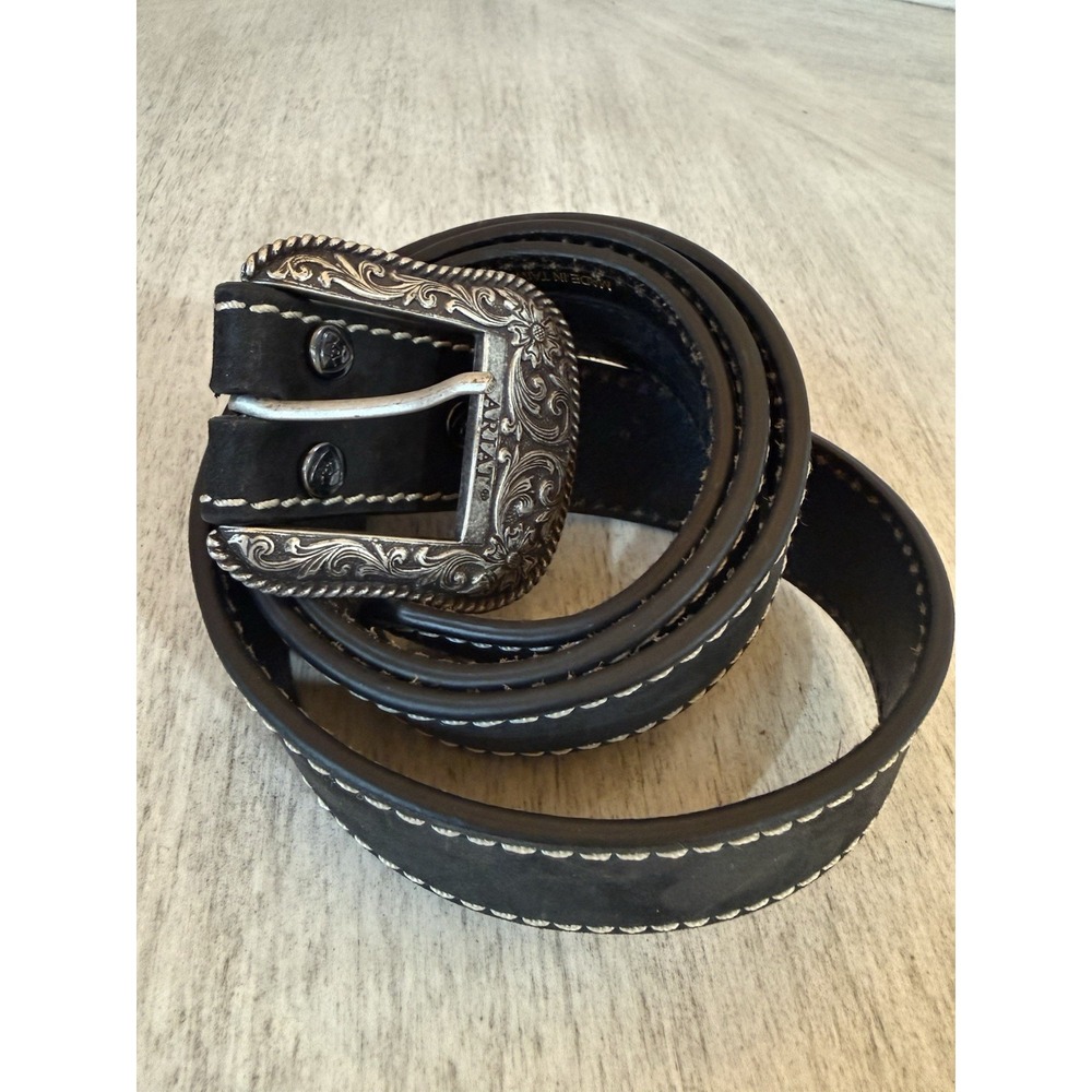 Ariat Women's Solid Black Stitch Western Leather Belt XL Cowgirl Rodeo 2007